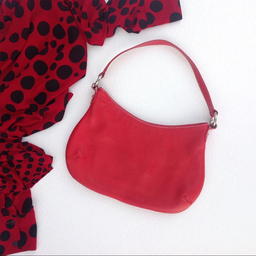 Talbots Purse. Red Pebble Leather/cotton in. Hobo